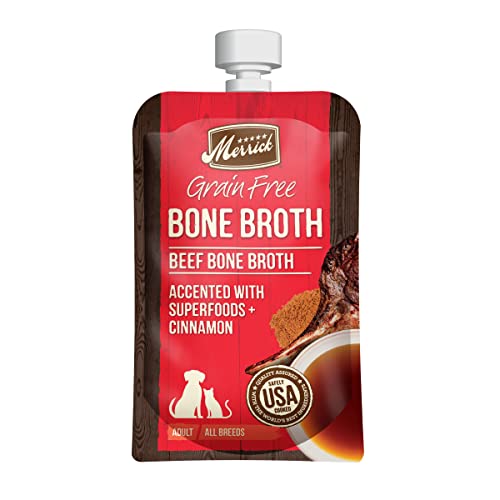 Image of Merrick Grain Free Bone Broth, Premium Human Grade And Gluten Free Dog And Cat Food Topper Pouches, Beef - 7 oz. Pouch