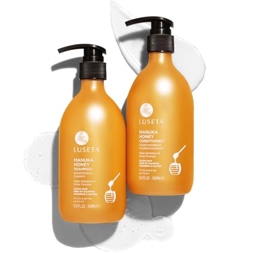 Luseta Manuka Honey Shampoo and Conditioner Set Moisturizing for Dry Damaged Hair Nourishing Dry Scalp with Cooling Menthol, Sulfate Free for Color Treated Hair – 2 x 16.9oz