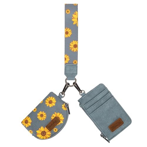 Image of Wrangler KeyChain Wristlet Wallets for Women Sunflower Floral Dual Pouch Wristlet Western Credit Card Holder Wallet with Zipper Pocket