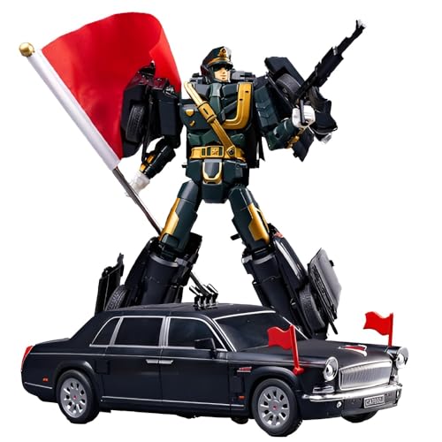 Image of 22 CM 1:24 Scale Hongqi Style Car Transformation Toy Figure for Kids - Manual Robot & Car 2-in-1 Action Toy, Large Size Non-Electric No Battery Required, Black Vehicle Toy, Boys Gift Age 5+