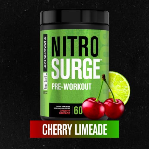 Image of Jacked Factory NITROSURGE Pre Workout Supplement - Endless Energy, Instant Strength Gains, Clear Focus, Intense Pumps - NO Booster & Powerful Preworkout Energy Powder - 60 Servings, Cherry Limeade