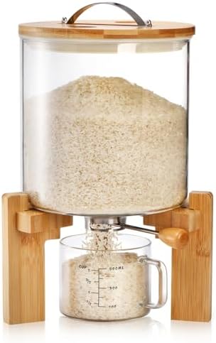 Tlence 5L Glass Rice Dispenser, Cereal Container with Bamboo Stan...