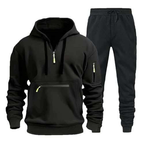 Genérico Chaqueta Mujer con capucha de dos piezas de otoño para hombre, conjunto de sudadera con capucha y pantalón largo informal gris claro Pajarita Hombre (Black, L)