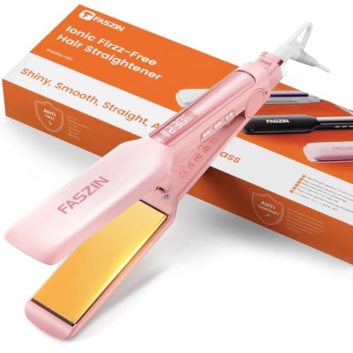 Piastra per Capelli Professionale Faszin, Piastre in Titanio Larghe 42mm con Ioni Negativi, Riscaldamento Rapido 30s, Display Temperatura, 11 Livelli di Temperatura (130-230℃) - Rosa