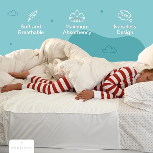 Image of Peejamas Potty Training Pee Pads for Kids, Toddler - 100% Waterproof, Non Slip & Reusable Mattress Protector - Fits Twin Mattresses up to 14 inch Deep, 38 inch W x 30 inch L