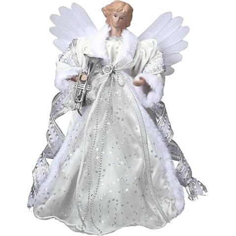 Valery Madelyn Silver and White Angel Tree Topper Cover