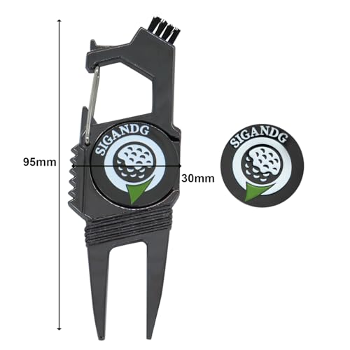 SIGANDG Unisex's 7-in-1 Divot Repair Tool Zinc alloy golf ball fork With magnetic ball mark A variety of functions golf green fork(black) - Image 2