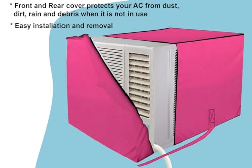 Image of Stylista Window ac Cover Suitable for O-General 1.5 Ton AXGB18CHAA-B, Pink Color Elastic fit Cover for Front and Rear of Window Ac