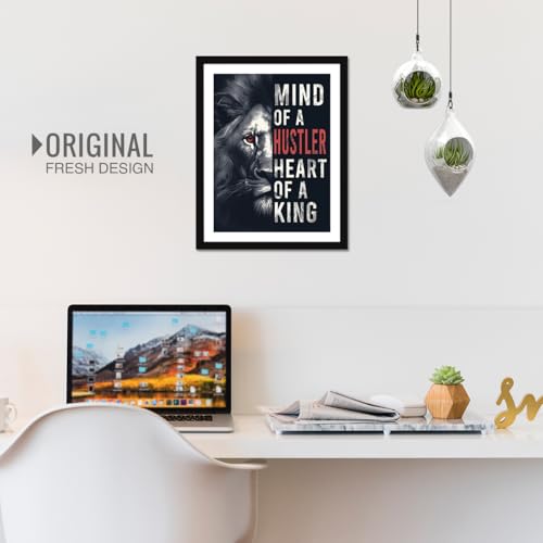 Image of Chaka Chaundh - MIND OF A HUSTLER HEART OF A KING - Lion Quotes wall framed poster - Motivational Quotes frames for Office, Home, Student - (11 X 14 Inches)