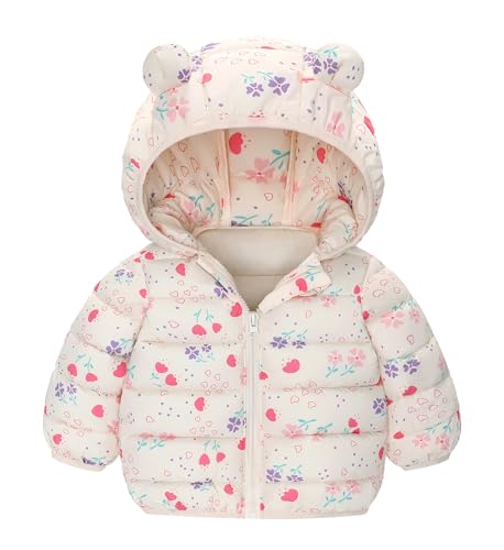 Happy Cherry Bambina Bambino Inverno Autunno Giacca Manica Lunga Cappotto Piumino con Cappuccio Carino Neonato Giubbotto Trapuntato Caldo Comodo Beige 6-12 Mesi