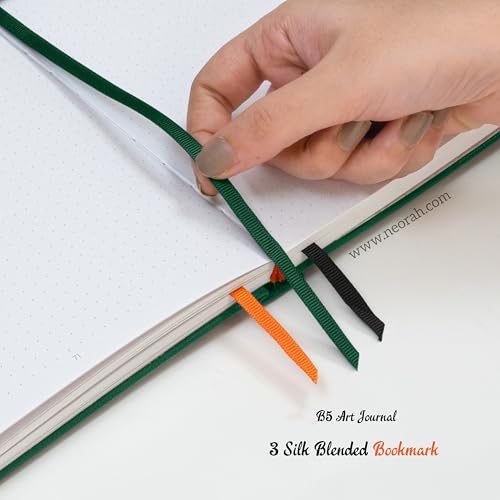 Image of NEORAH - B5 - ART JOURNAL | 200Gsm Dotgrid Notebook |160 Pages(25.0 x 17.5 cm) | Lay Flat |HardCover Bullet - Journal |3 Bookmarks |Elastic Closure| Inner BackPocket | Ideal-Bujo,Drawing (DARK GREEN)