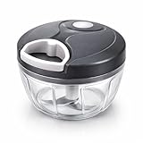Mini Processador Manual de Alimentos com Corda, 500ml, 3 Lâminas em Aço Inox, Verde, Compacto e Portátil para Picar Alho, Cebola e Ervas (Cinza)