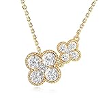 MYEARS Gold Necklace for Women Flower Pendant Sideways Double Four-leaf-clover Link April Birthstone Cubic Zirconia 14K Simple Dainty Chain Floral Lucky Jewelry Gift