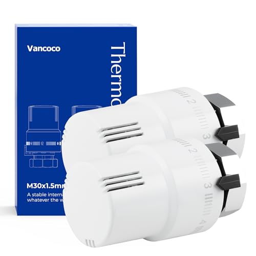 VANCOCO 2 válvulas termostáticas para radiador, M30 × 1,5 mm, blanco, sensor líquido, posición anticongelante