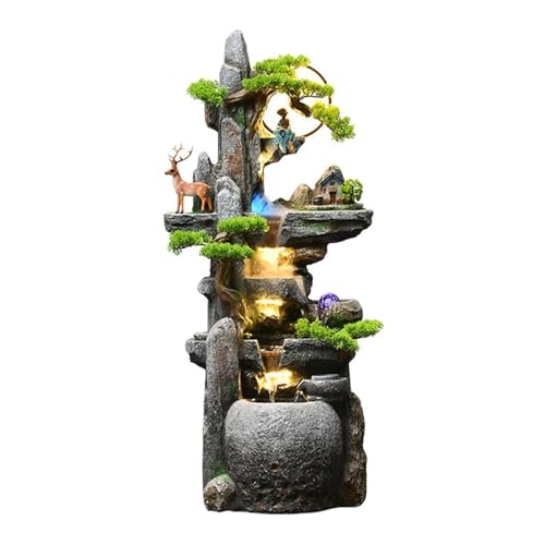 Fuente de Jardín Fuente de agua for interiores: fuente de pie con tarro pequeña fuente de cascada Zen Feng Shui con luz LED y sonidos relajantes for decoración del hogar de oficina Fuente Exterior