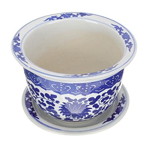 GANAZONO Outdoor Planters - Blue and White Porcelain, Ceramic Flower Pots with Saucer Tray for Large Plants - Image 2