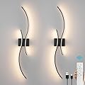 Battery Operated Wall Sconces Set of 2, Dimmable Rechargeable Battery Wall Light with Remote Control, 3000K-6500K LED Black Wireless Wall Sconce for Living Room Bedroom Hallway, 31.5inch (Black)