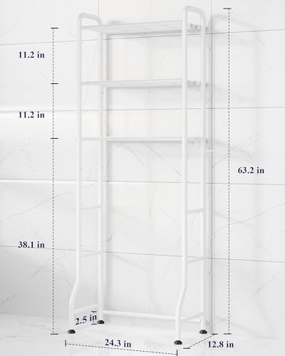 Image of Kitsure Over Toilet Storage Rack - Metal Over Toilet Bathroom Organizer Shelf, Over the Toilet Storage Cabinet with Paper Holder and Hooks, Bathroom Cabinet for Laundry, White, 3 Tiers (63.2 inch H)