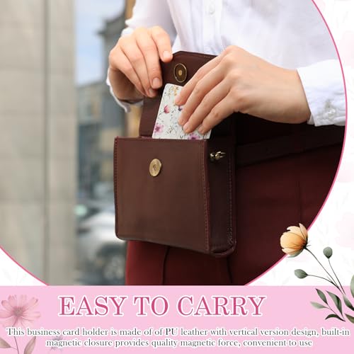 Image of Outus 2 Pcs Business Card Holder, PU Leather Business Card Case Pocket Wallet with Magnetic Shut for Men Women(Pink and White,Floral)