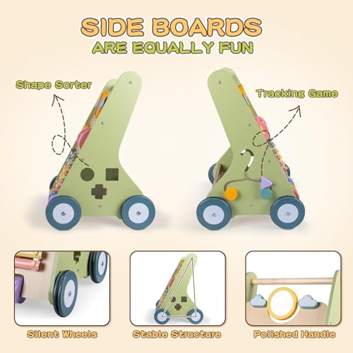 LOL-FUN Wooden Baby Walker for 1 2 Year Olds, Toddlers Push Along Walkers with Blocks, 10in1 Multiple Learning Walking Toys Activity Center for Boys Girls Gift Age 12 Months - Image 6