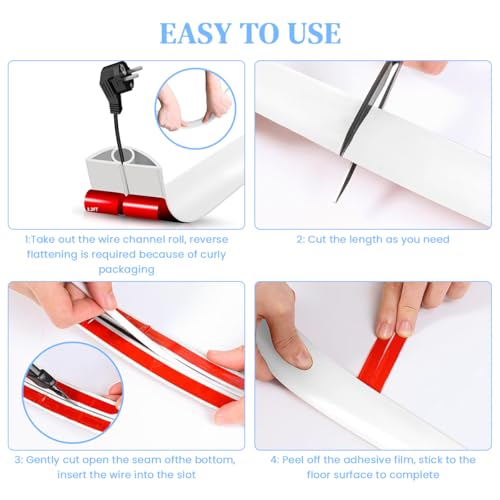 Image of Serplex PVC Cord Cover 6.6ft Self Adhesive Floor Cord Hider Wall Wire Holder Hider Cuttable Soft PVC Floor Cord Hider Flexible Wire Cover Reuseable Cord Cover Cord Guider