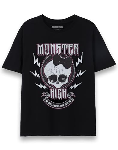 Monster High Womens T-Shirt | Ladies Rock Logo Short Sleeve Graphic Tee in Black | World Ghoul Tour 2018 Classic Logo TV Show Apparel Top | Fashion Cartoon Series Merchandise Gift