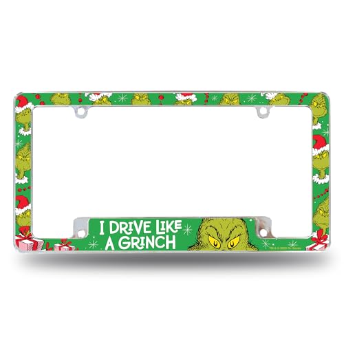 Rico Industries Grinch Drive Like a Grinch 12 x 6 Chrome All Over Automotive License Plate Frame for Car/Truck/SUV