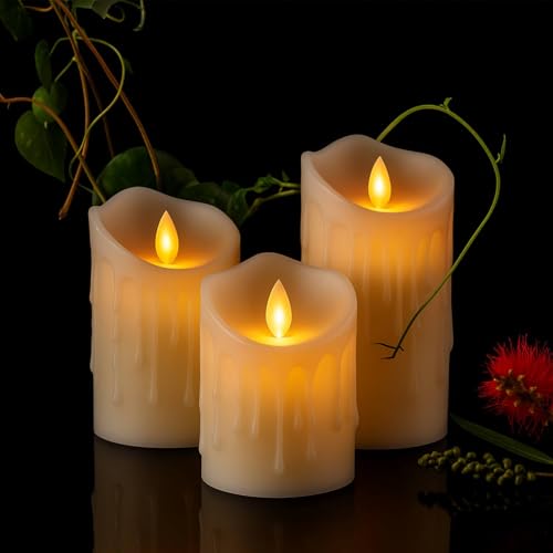 Image of coku Dripping LED Pillar Candles Set of 3 | Flameless Smokeless Battery Operated Realistic Flickering Warm White Lights | Smooth Ivory Candles for Home Decor, Diwali, Christmas & Gifts