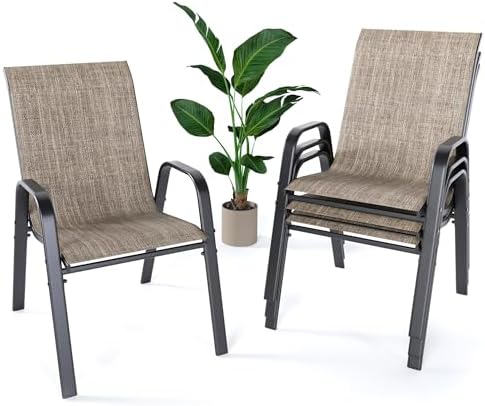 CHINNLUU Outdoor Patio Chairs Set of 4 Stackable Dining Chairs All-Weather Textilene Furniture Set for Pool Deck, Backyard, Garden