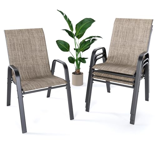 CHINNLUU Outdoor Patio Chairs Set of 4 Stackable Dining Chairs All-Weather Textilene Furniture Set for Pool Deck, Backyard, Garden