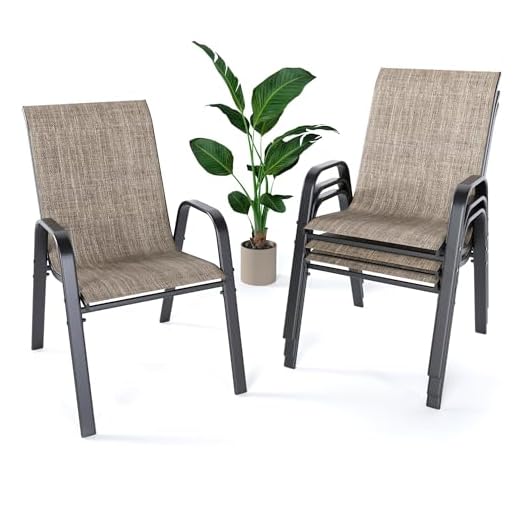CHINNLUU Outdoor Patio Chairs Set of 4 Stackable Dining Chairs All-Weather Textilene Furniture Set for Pool Deck, Backyard, Garden