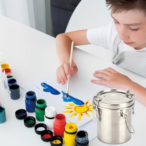 Leopacat Pinselreiniger aus Edelstahl mit Auslaufsicherem Deckel, Eimer für Pinselreiniger, luftdichter Eimer mit abnehmbarem Filtersieb, Doppellöffelbehälter, Ölfarben Zubehör für Pinsel Reinigung