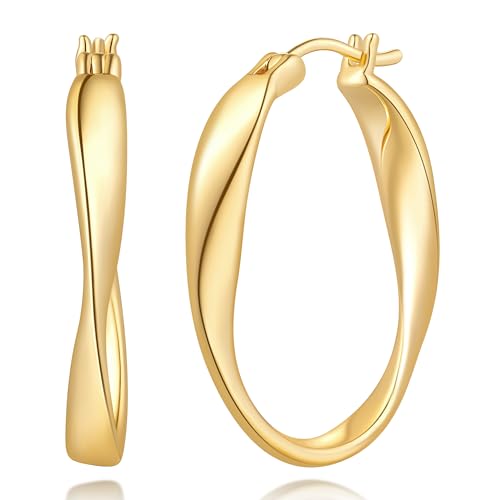 Charmire Gold Hoop Earrings for Women 14K Gold Earrings for Women Hoops Earring for Womens Hoop Wave Design with Luxury and Grace Hoops Earring for Womens (Small-25MM)