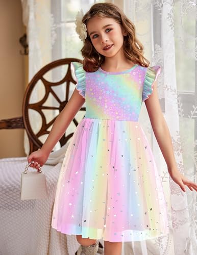 Image of Arshiner Toddler Tutu Dress Little Girls Fluffy Summer Dresses Casual Party Tulle Sundress for Kids 2-6Y