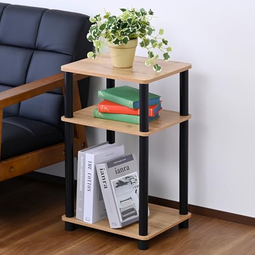 山善(YAMAZEN) サイドテーブル 3段 ミニテーブル 棚 ラック 幅34×奥行29.5×高さ57.5cm 工具不要 組立かんたん オーク４/ブラック LSTB-3429(OAK4/BK)