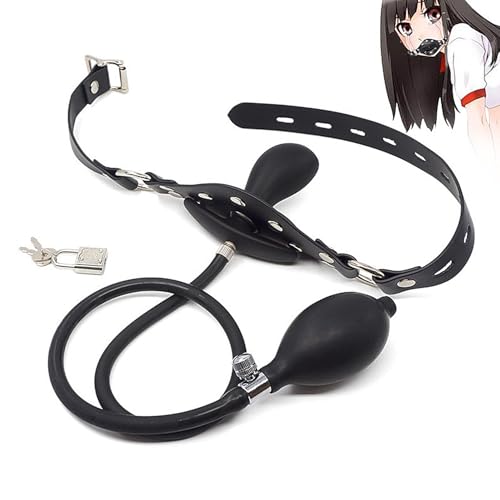 Silikon-Mundknebe SM Aufblasbarer Mundknebel für Paare mit Lock Bondage Strap On Mund Plug, Silikon Mouth Gag Ball Analplug, Verstellbar Aufblasbarer Mundspreizer Fesseln Self Bondage BDSM Spielzeug