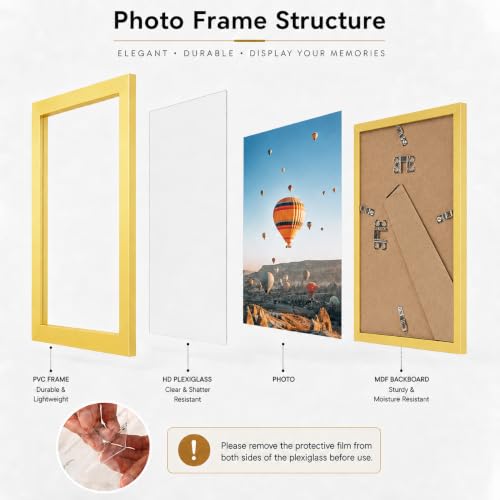 Image of JCJMY 8.5x11 Picture Frame Gold for Wall Hanging or Tabletop, Wall Mounting Horizontally or Vertically, 8.5 x 11 Wall Gallery Poster Photo Frame with Durable Shatter Resistant Plexiglass,Gold