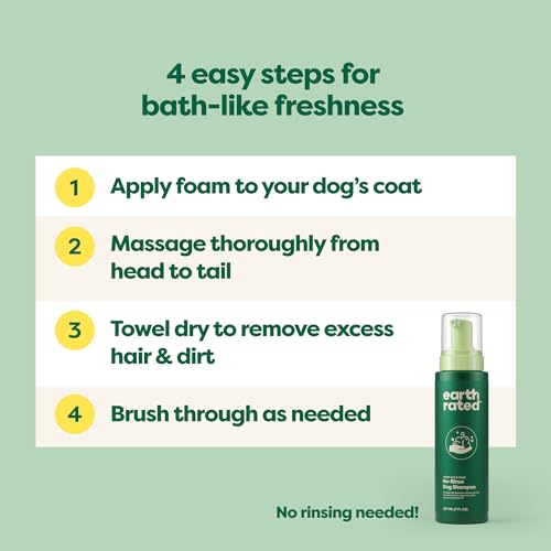 Earth Rated No-Rinse Dog Shampoo, Convenient Waterless Dog Shampoo for Cleaning, Conditioning & Detangling, for All Coat Types, Refreshing White Tea & Basil Scent, 7 oz. Earth Rated No-Rinse Dog Shampoo, Convenient Waterless Dog Shampoo for Cleaning, Conditioning & Detangling, for All Coat Types, Refreshing White Tea & Basil Scent, 7 oz.
