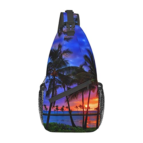 Hawaii Tropical Palm Tree Sling Bag Women Men Backpack Crossbody Bag Travel Hiking Casual Daypack