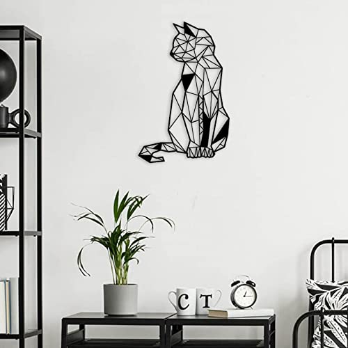 Art Mural en métal de Chat : une silhouette noire géométrique - 7