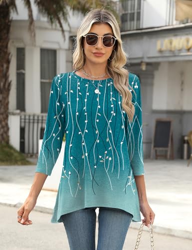 LOMON 3/4 Sleeve Tunic Tops for Women Loose Fit Dressy Casual Blouse Flowy Shirts to Wear with Leggings S-3XL