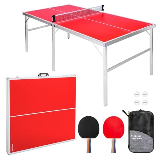 GoSports 6 ft x 3 ft Mid-size Table Tennis Game Set - Indoor / Outdoor Portable Table Tennis Game with Net, 2 Table Tennis Paddles and 4 Balls
