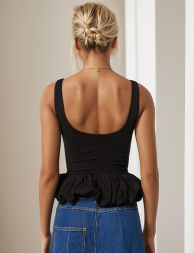 Women's Ruffle Bubble Hem Tank Top Scoop Neck Backless Sleeveless Patchwork Peplum Top Going Out Babydoll Shirts3