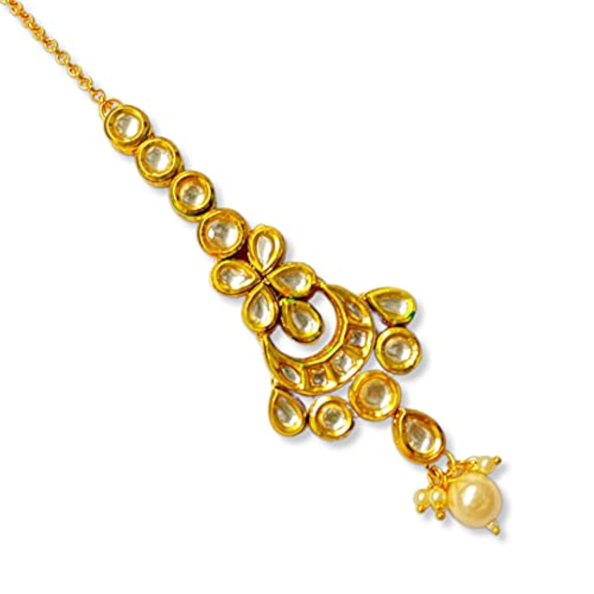 Kundan Maang Tikka Traditional South Polki Pearl Dropping