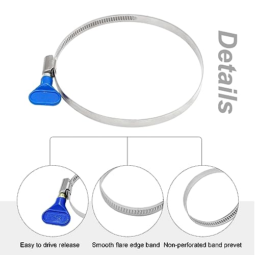 Image of 10pcs-Pack Stainless Steel Hose Clamps 90-110mm (3-1 /2 inch to 4-5 /16 inch) Thumb Screw Key Type Adjustable Hose Clamp Width 9mm Thickness 0.6mm 201 Stainless Steel Butterfly Shank Card