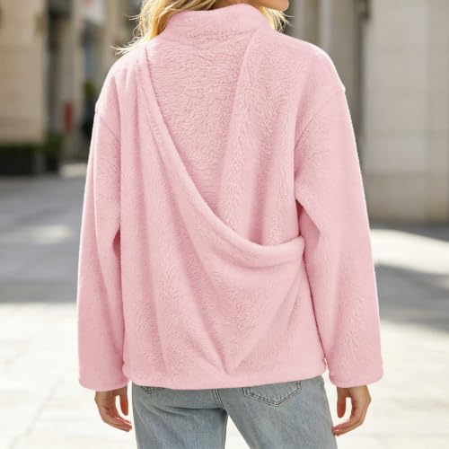 fartey Pet Carrying Hoodie Women V-Neck Fuzzy Fleece Pullover Top Pink - image 5