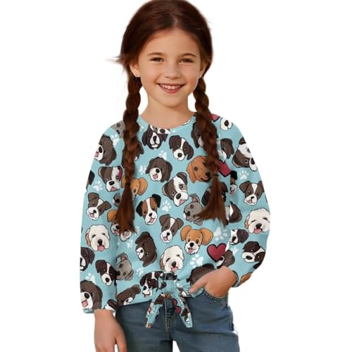 Upetstory Girls Long Sleeve Shirt Tie Front Knot Tops Size 5-12 Years Old