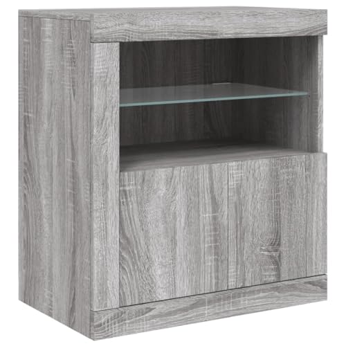 vidaXL Sideboard, Kommode mit viel Stauraum, Highboard Schrank mit LED-Leuchten, Anrichte Beistellschrank Standschrank, Modern, Grau Sonoma