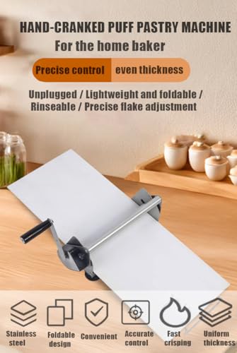 Stainless Steel Dough Sheeter Folding, Household Pizza Press, Manual Dough Rolling Machine, 0-25mm Adjustable Thickness, Easy Cleaning & Assembly, for Noodle,Pizza Bread,400type