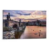 Póster de Praga-Puente de Carlos (5) Lienzo decorativo para pared de sala de estar, póster de pintura de 30 x 45 cm